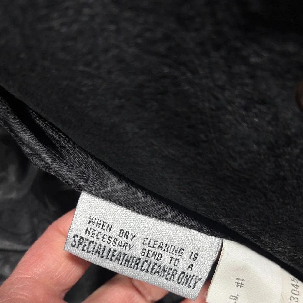 Vtg G-III Black Leather Coat‎ Womens M Suede Paisley Trench Duster Jacket